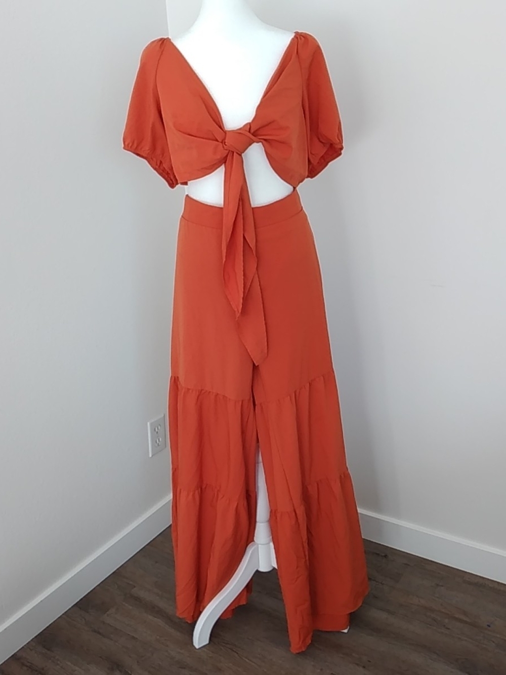 Shiein Curve Terracotta Tie-Front Wide Leg Set 2XL Stretch, Elastic Back Waist